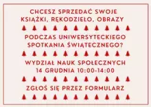 Grafika typograficzna (z symbolami choinek), czerwona na kremowoszarym tle, promująca świąteczny kiermasz