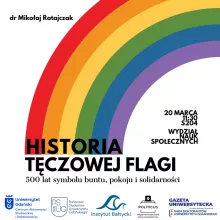 Grafika kwadratowa: Historia tęczowej flagi: 500 lat symbolu buntu, pokoju i solidarności na tle tęczy