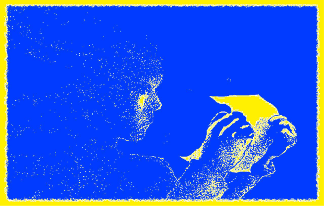 Obrazek w niebiesko-żółtej tonacji przedstawiająca młoda osobę czytającą list