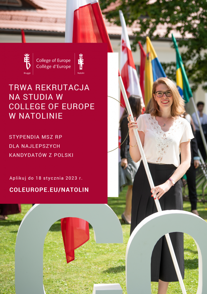 Plakat - stypendia MSZ RP dla kandydatów na studia europejskie w Natolinie