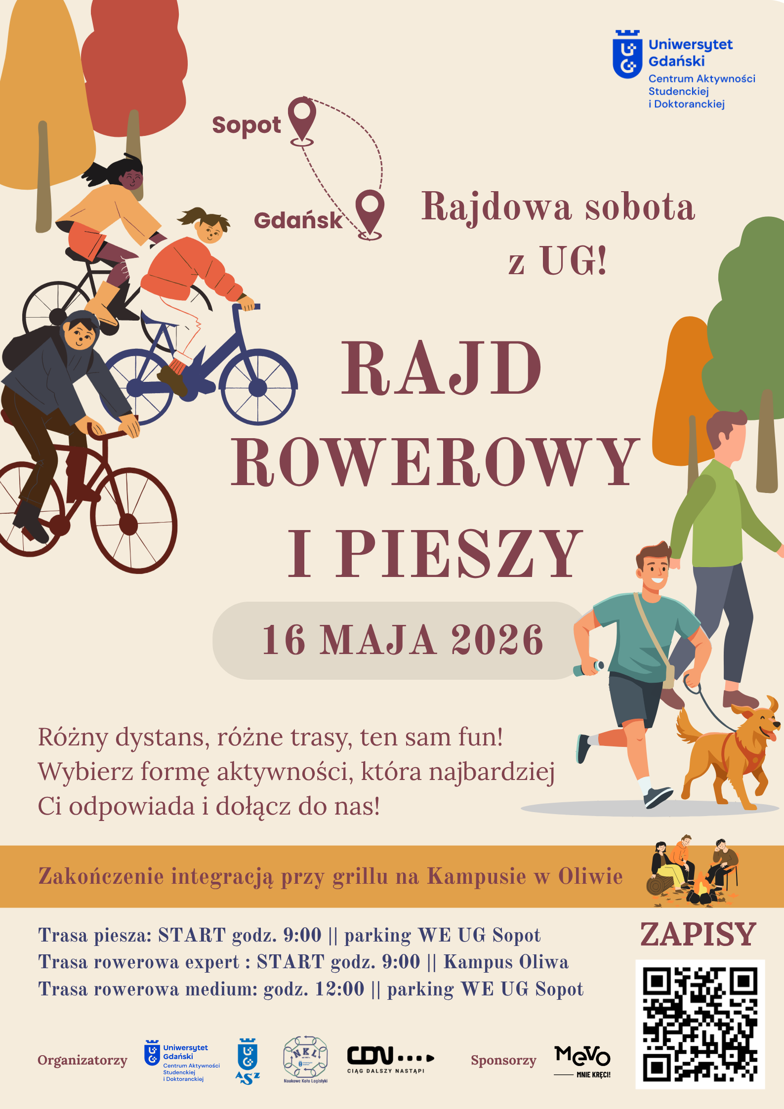 Rajd Rowerowy i Rajd Pieszy UG - plakat promujący wydarzenie