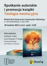 Plakat Spotkanie autorskie i promocja książki Teologia Ewolucyjna