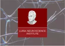 Logo Luria Neuroscience Institute na tle zdjęcia neuronów