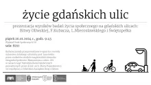 Życie gdańskich ulic - czarno-biała grafika z informacją o prezentacji wyników badań