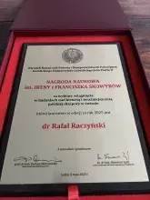 Nagroda Naukowa im. Ireny i Franciszka Skowyrów dla dr. Rafała Raczyńskiego