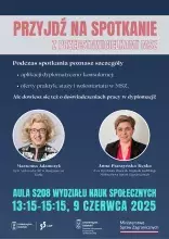 Plakat z informacjami na temat spotkania z przedstawicielkami Ministerstwa Spraw Zagranicznych
