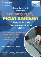 niebieski plakat promujący targi pracy 