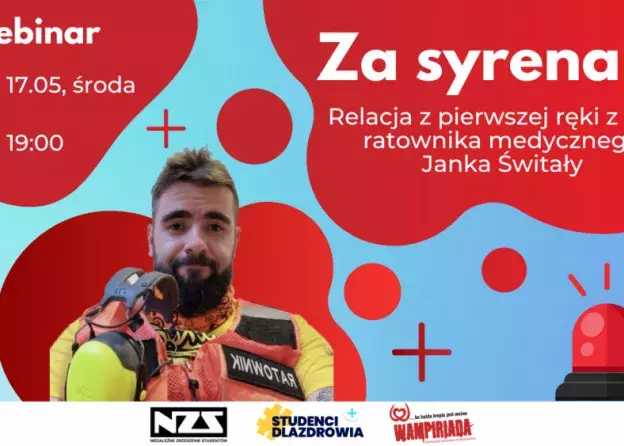 Baner wydarzenia Za syrenami ze zdjęciem ratownika medycznego  Janka Świtały