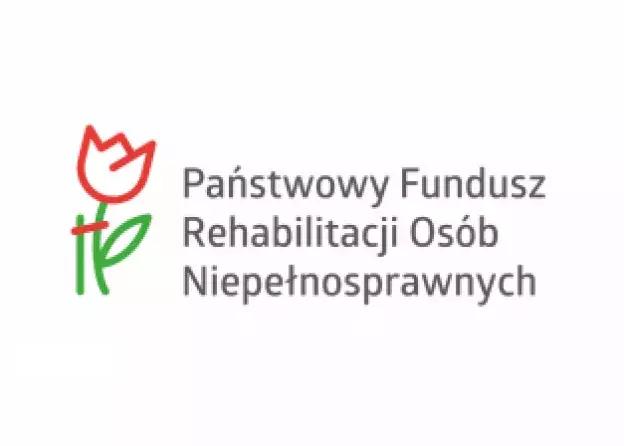 Logo Państwowego Funduszu Rehabilitacji Osób Niepełnosprawnych, przedstawiające rusunek tulipana przywiązanego do wzmacniającej tyczki