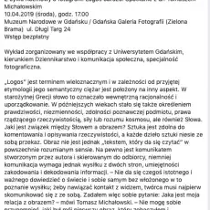Rozmowy o fotografii spotkanie z dr.Tomkiem Michałowskim - Muzeum Narodowe w Gdańsku 10.04.2019